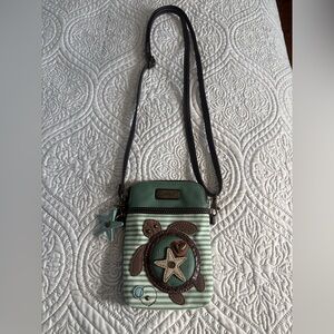 Chala Seafoam Striped Crossbody Bag with Turtle Charm